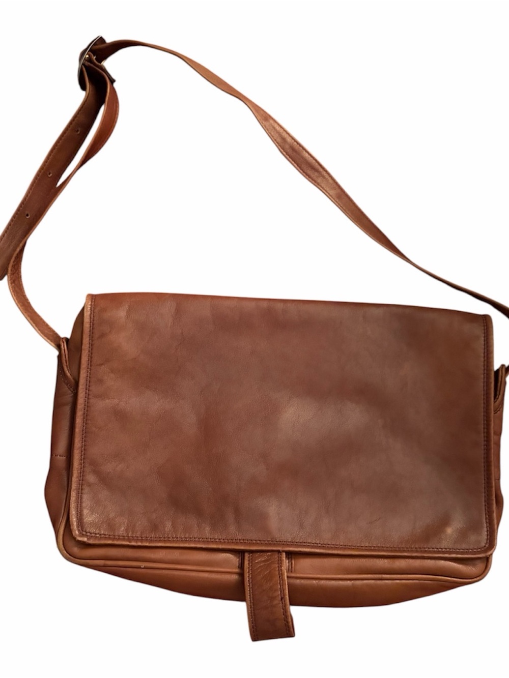 Women's Tan Leather Messenger Bag with Adjustable Strap